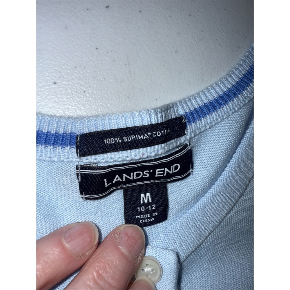 Lands End Embroidered Cardigan Light Blue Floral Feminine NWOT Sz Med Pima Cotto - Picture 4 of 13